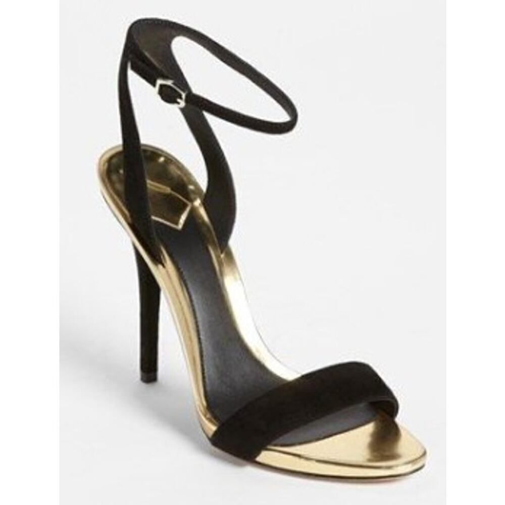 Brian Atwood Catania Gold Black Heels Sz. 7.5